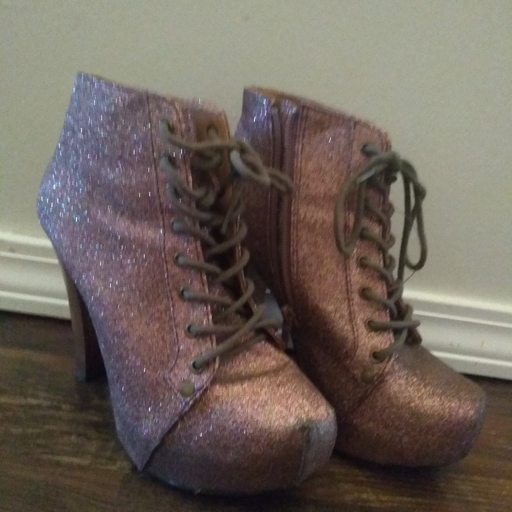 Pink Sparkle Platform Booties